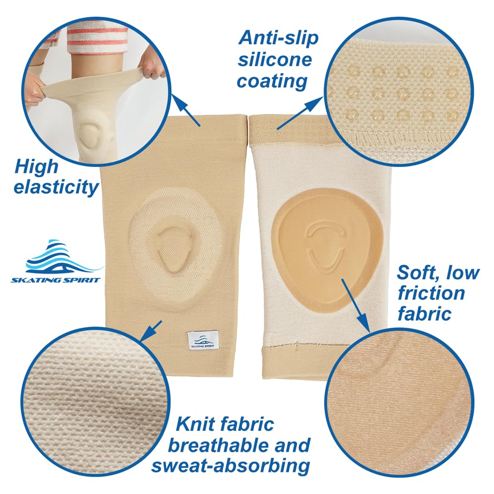 Gel Knee Pads (1 Pair), Cushion and Support Knee Cap for Dancing Figure Skating Gymnastic, Youth and Adult (Medium) Beige