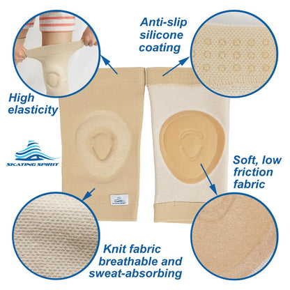 Gel Knee Pads (1 Pair), Cushion and Support Knee Cap for Dancing Figure Skating Gymnastic, Youth and Adult (Medium) Beige