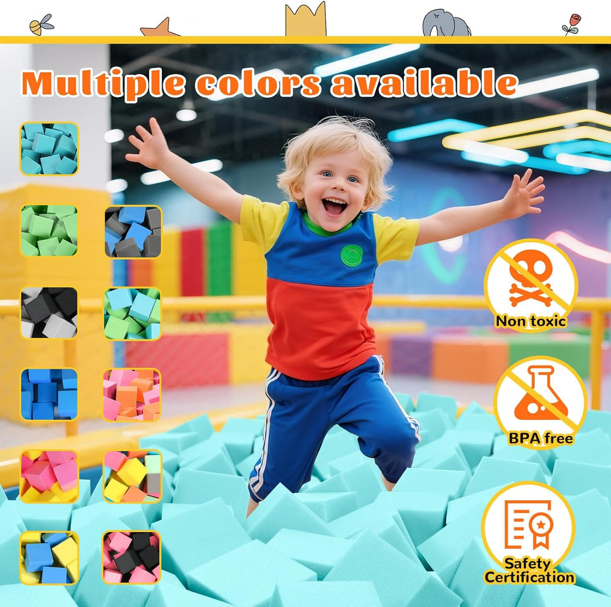 24PCS Foam Cubes 5"x5"x5"- Foam Pit Blocks Set, Soft Stacking Blocks for Indoor Games,Trampolines, Gymnastics, Parkour & Action Sport (6 Colors)