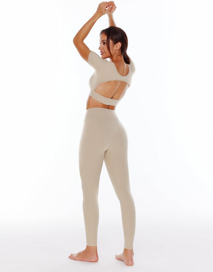 Women's Open Back Workout Crop Tops Short Sleeve Backless Bra