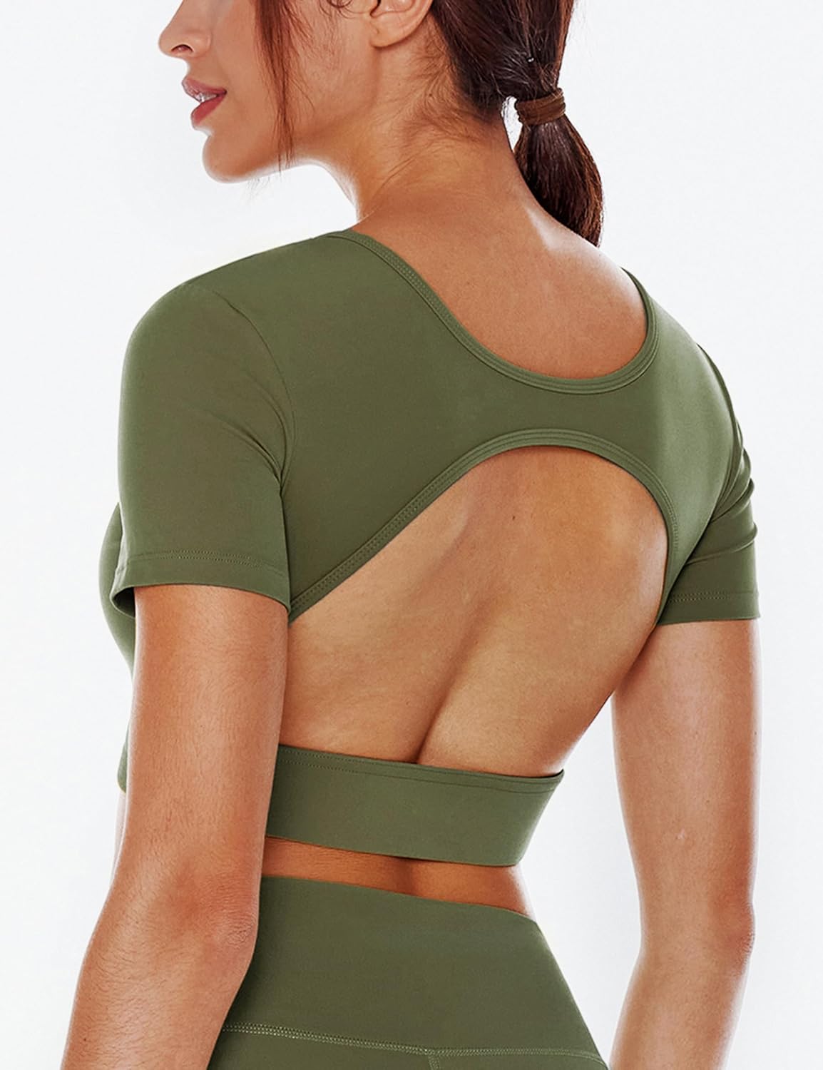 Women's Open Back Workout Crop Tops Short Sleeve Backless Bra