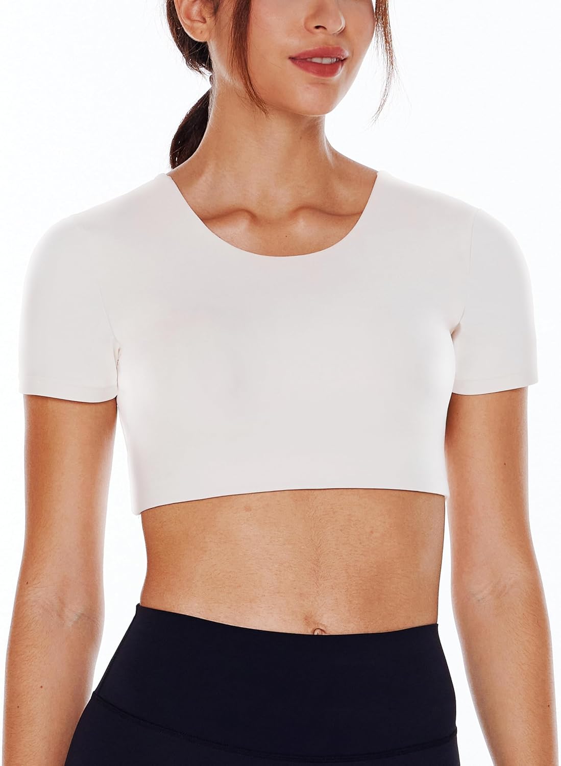 Women's Open Back Workout Crop Tops Short Sleeve Backless Bra
