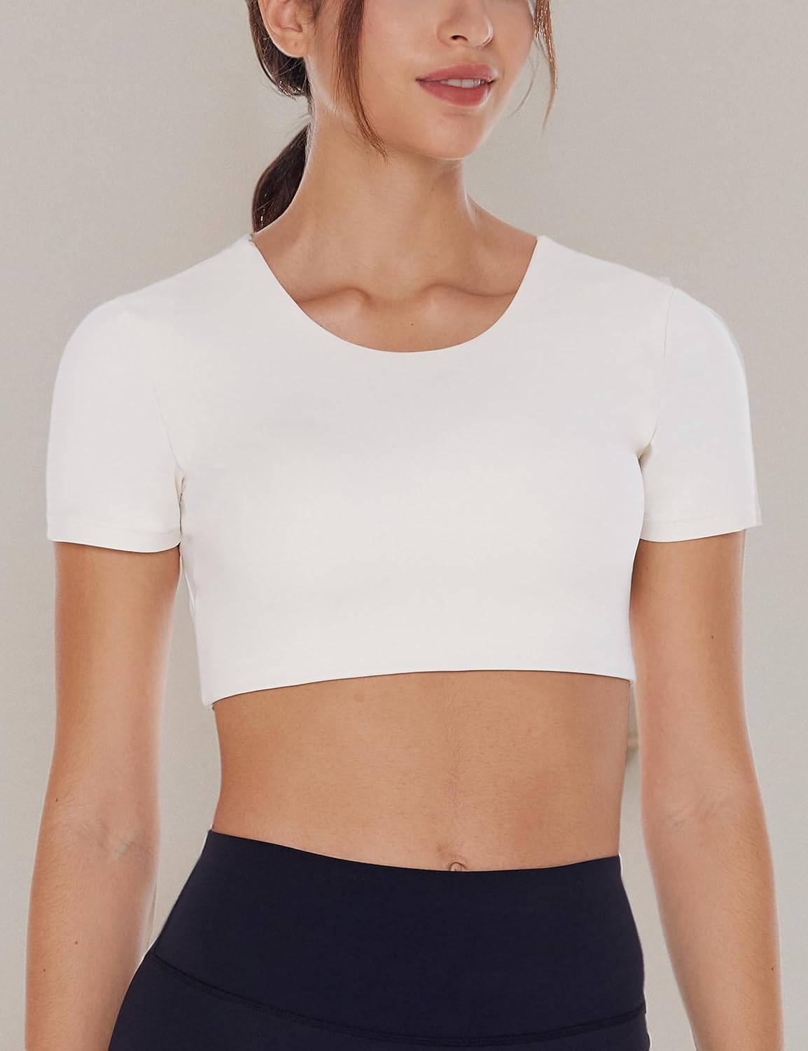Women's Open Back Workout Crop Tops Short Sleeve Backless Bra