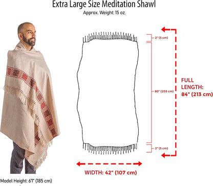 Meditation Shawl or Blanket, Vegan Wool Wrap, Oversize Scarf, Indian Blanket. Unisex