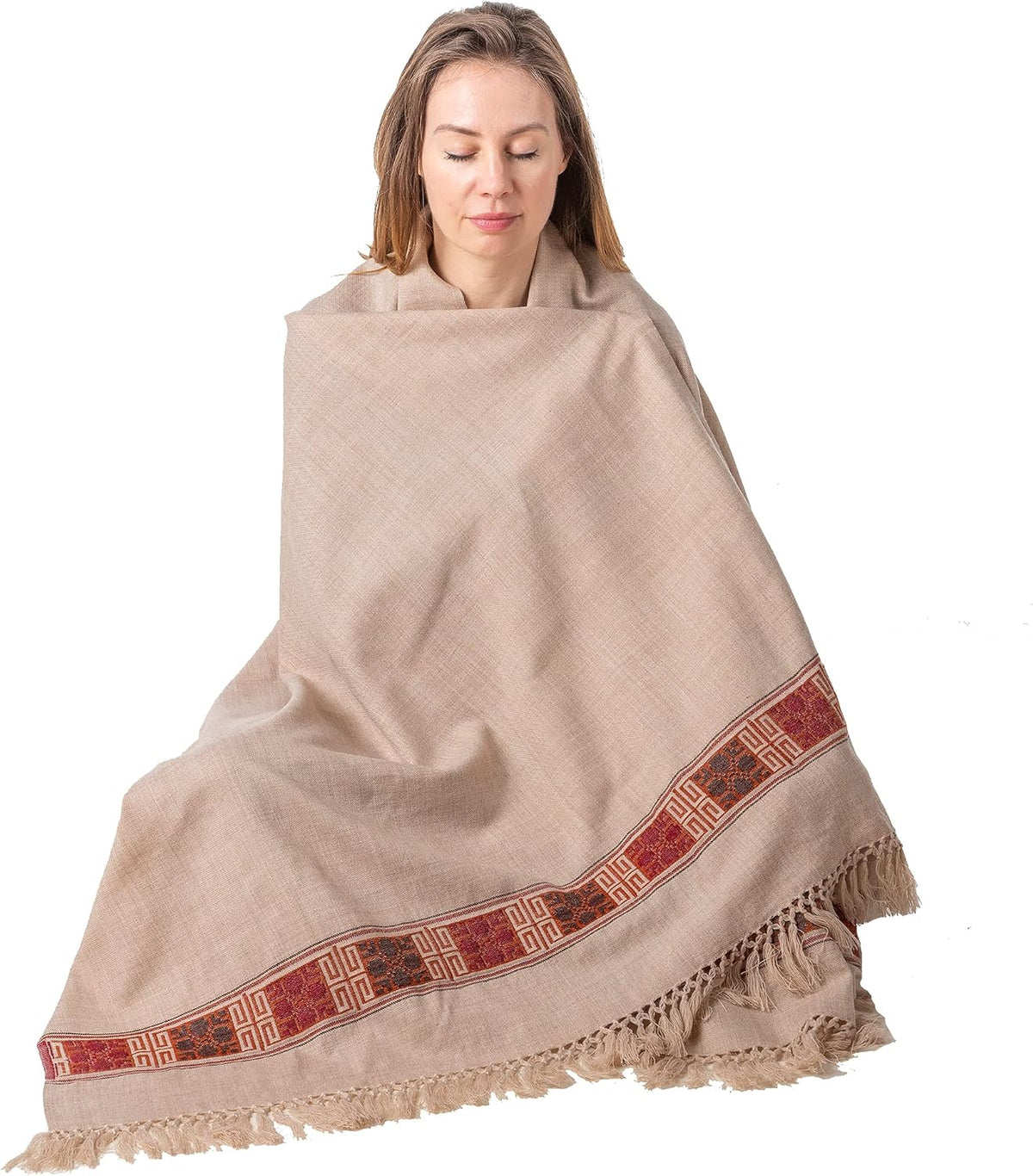 Meditation Shawl or Blanket, Vegan Wool Wrap, Oversize Scarf, Indian Blanket. Unisex
