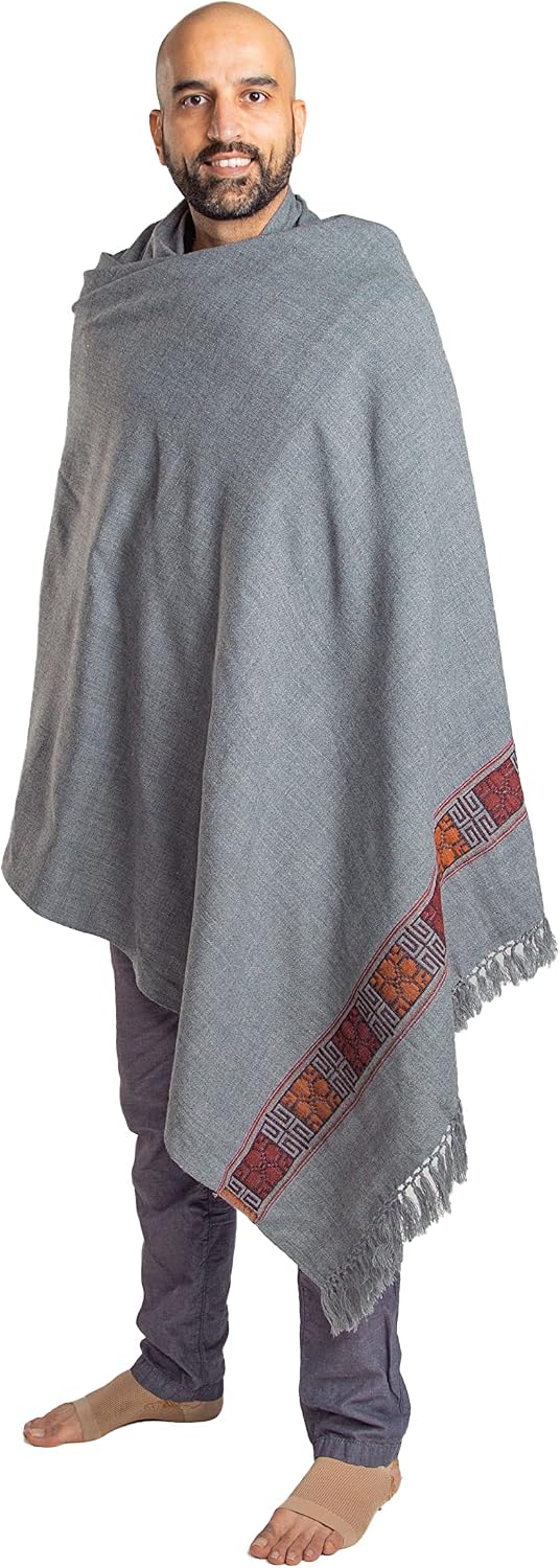 Meditation Shawl or Blanket, Vegan Wool Wrap, Oversize Scarf, Indian Blanket. Unisex