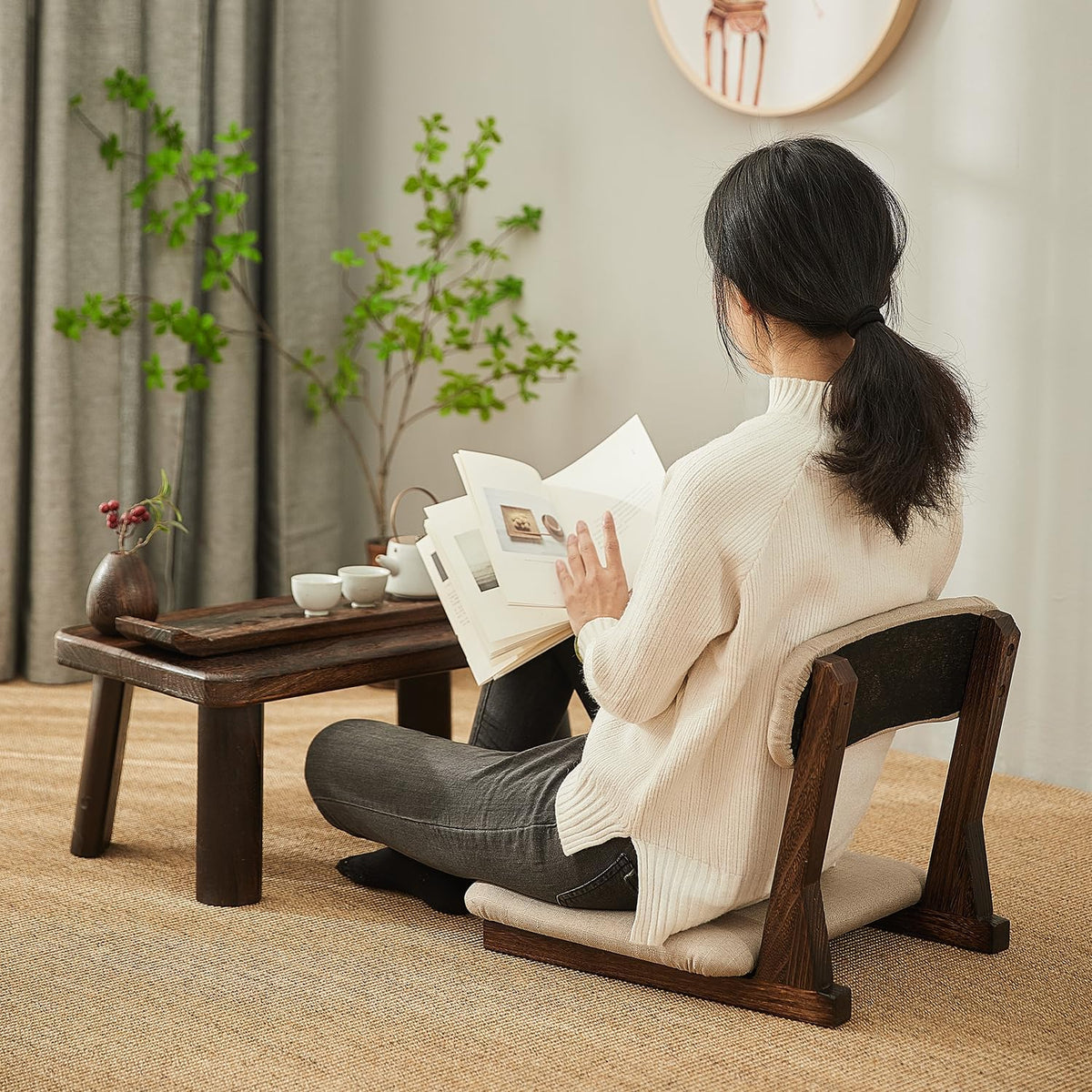 Meditation Floor Chair with Back Support, Tatami Seat