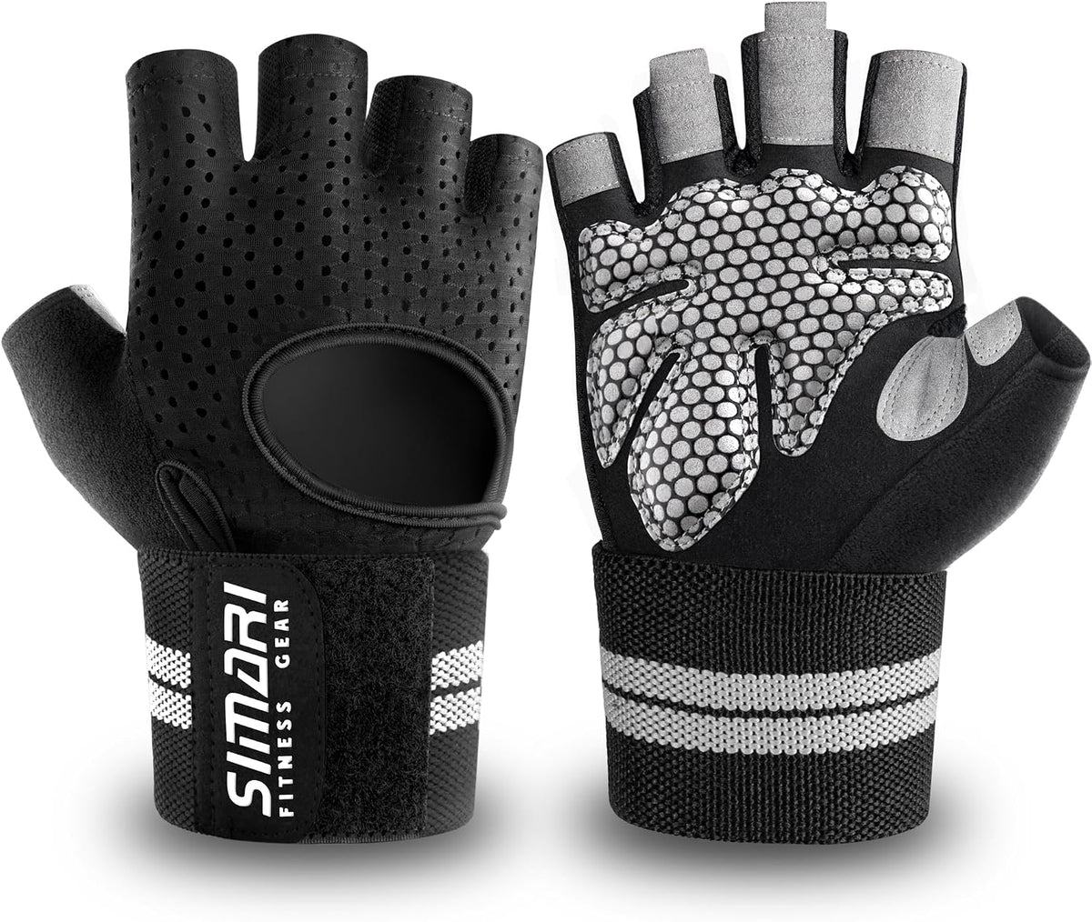 Breathable Workout Gloves for Men Women, Padded Weight Lifting Gloves with Wrist Wraps Support, Full Palm Protection, Grip for Gym Training, Fitness, Weightlifting, Exercise Fingerless Black