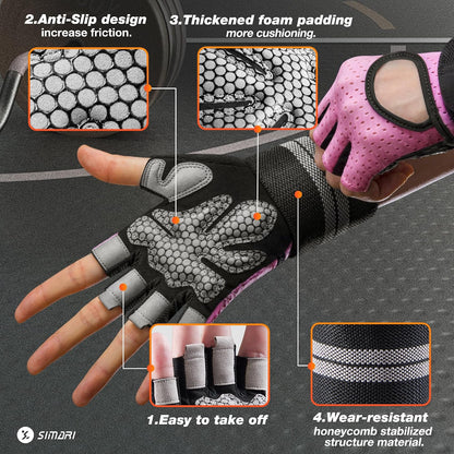 Breathable Workout Gloves for Men Women, Padded Weight Lifting Gloves with Wrist Wraps Support, Full Palm Protection, Grip for Gym Training, Fitness, Weightlifting, Exercise Fingerless Black