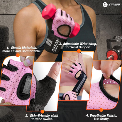 Breathable Workout Gloves for Men Women, Padded Weight Lifting Gloves with Wrist Wraps Support, Full Palm Protection, Grip for Gym Training, Fitness, Weightlifting, Exercise Fingerless Black