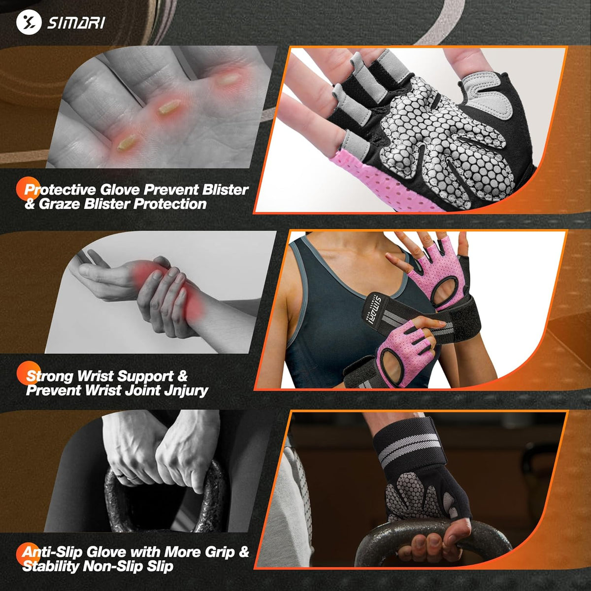 Breathable Workout Gloves for Men Women, Padded Weight Lifting Gloves with Wrist Wraps Support, Full Palm Protection, Grip for Gym Training, Fitness, Weightlifting, Exercise Fingerless Black