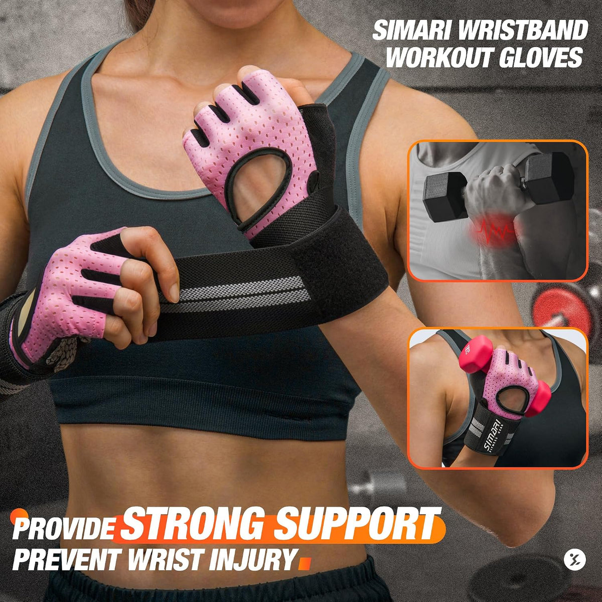 Breathable Workout Gloves for Men Women, Padded Weight Lifting Gloves with Wrist Wraps Support, Full Palm Protection, Grip for Gym Training, Fitness, Weightlifting, Exercise Fingerless Black
