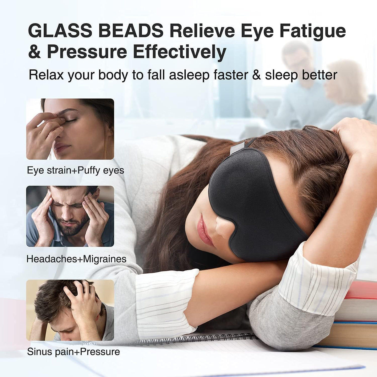 Weighted Sleep Mask for Women Men, 3D Light Blocking Eye Mask, Black