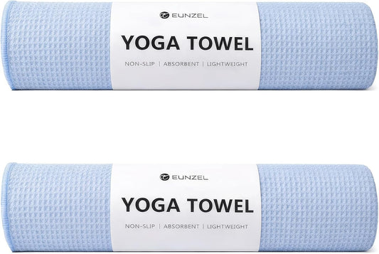 2 Pack Hot Yoga Towel, Non-Slip Yoga Mat Towel with Grip Dots Stickyfiber Sweat Absorbent Towel for Hot Yoga, Pilates and Workout 72" x 24", Blue