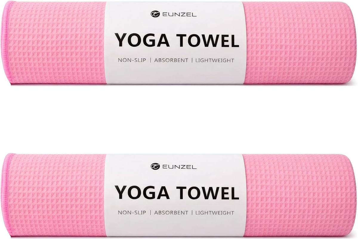 2 Pack Hot Yoga Towel, Non-Slip Yoga Mat Towel with Grip Dots Stickyfiber Sweat Absorbent Towel for Hot Yoga, Pilates and Workout 72" x 24", Blue