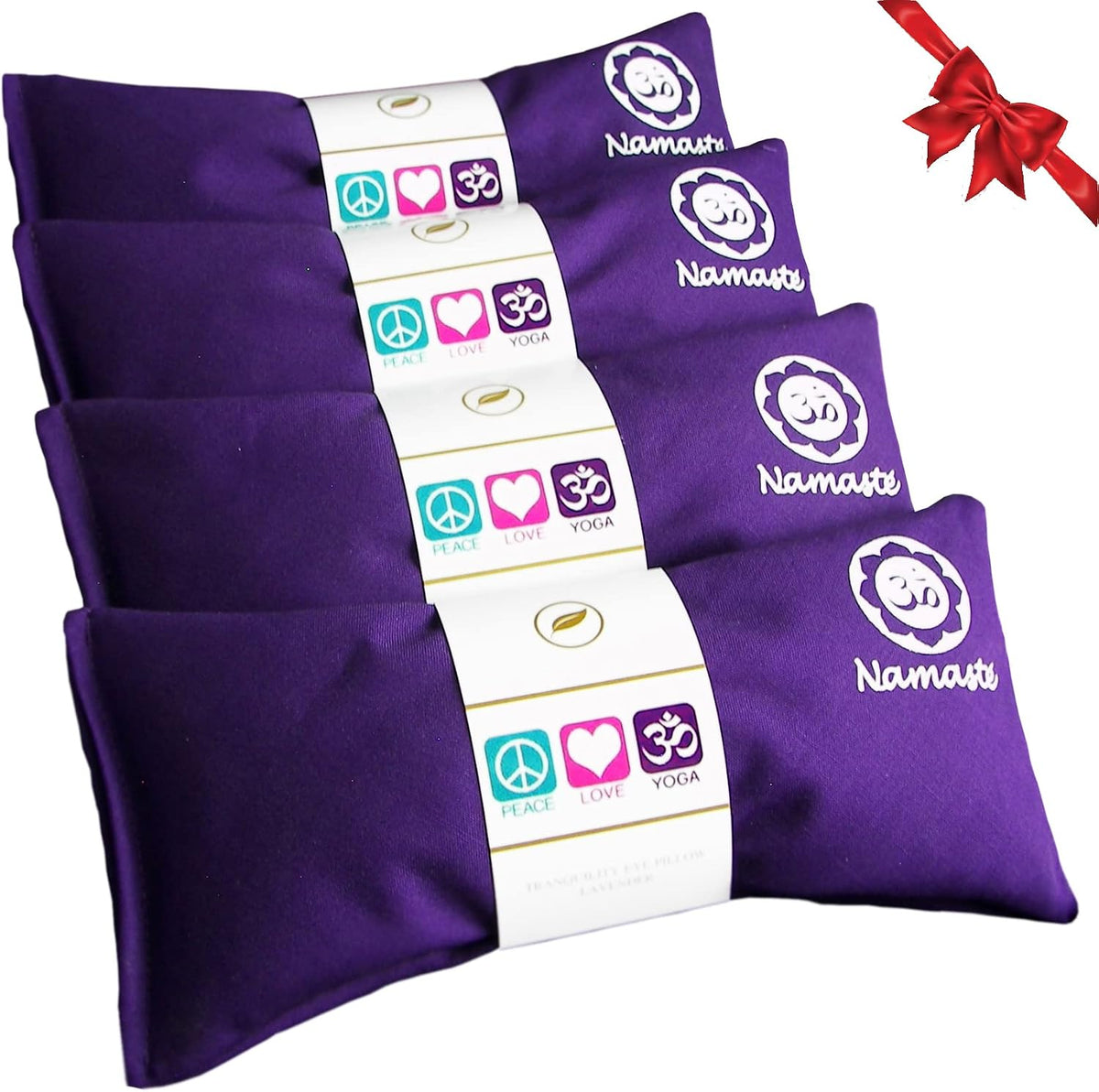 Lavender Eye Pillows - Yoga Eye Pillows Namaste Hot Cold Aromatherapy for Stress, Meditation, Spa, Relaxation Gifts - Made in USA - Set of 4 - Purple Cotton