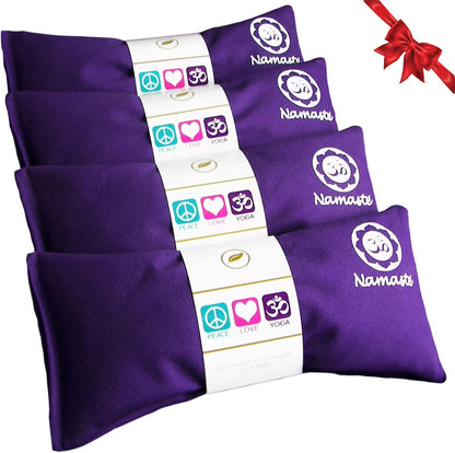 Lavender Eye Pillows - Yoga Eye Pillows Namaste Hot Cold Aromatherapy for Stress, Meditation, Spa, Relaxation Gifts - Made in USA - Set of 4 - Purple Cotton