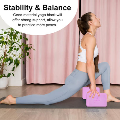 Yoga Blocks Set, High - Density Yoga Block with 2 Strap, Lightweight Foam Brick Yoga Pilates Blocks, Anti-Slip Yoga Brick with Embossed Design for Posture Adjustment and Movement Assistance