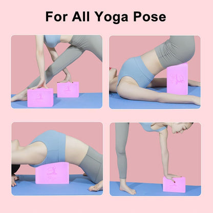 Yoga Blocks Set, High - Density Yoga Block with 2 Strap, Lightweight Foam Brick Yoga Pilates Blocks, Anti-Slip Yoga Brick with Embossed Design for Posture Adjustment and Movement Assistance