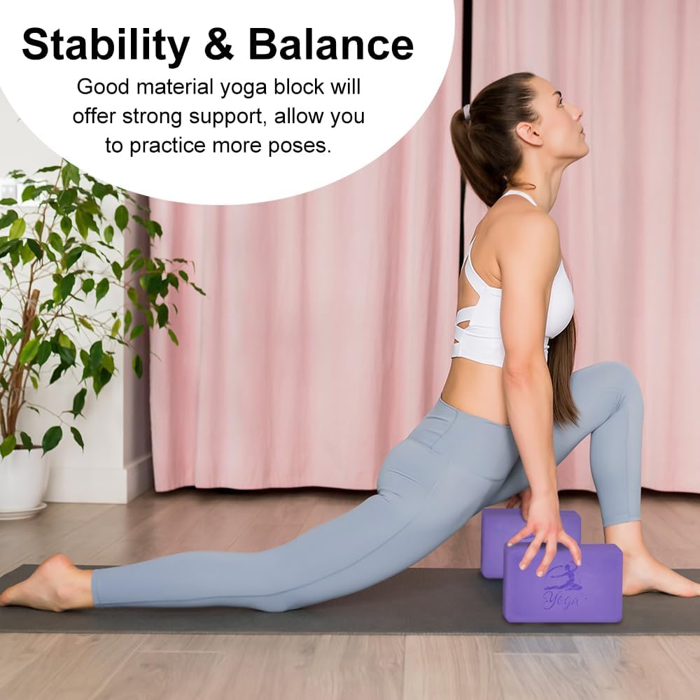 Yoga Blocks Set, High - Density Yoga Block with 2 Strap, Lightweight Foam Brick Yoga Pilates Blocks, Anti-Slip Yoga Brick with Embossed Design for Posture Adjustment and Movement Assistance