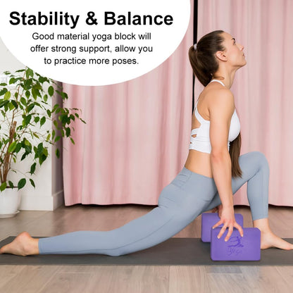 Yoga Blocks Set, High - Density Yoga Block with 2 Strap, Lightweight Foam Brick Yoga Pilates Blocks, Anti-Slip Yoga Brick with Embossed Design for Posture Adjustment and Movement Assistance