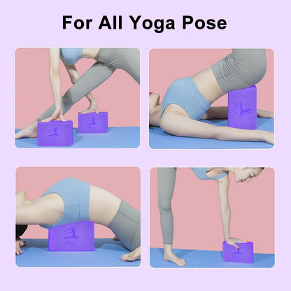 Yoga Blocks Set, High - Density Yoga Block with 2 Strap, Lightweight Foam Brick Yoga Pilates Blocks, Anti-Slip Yoga Brick with Embossed Design for Posture Adjustment and Movement Assistance