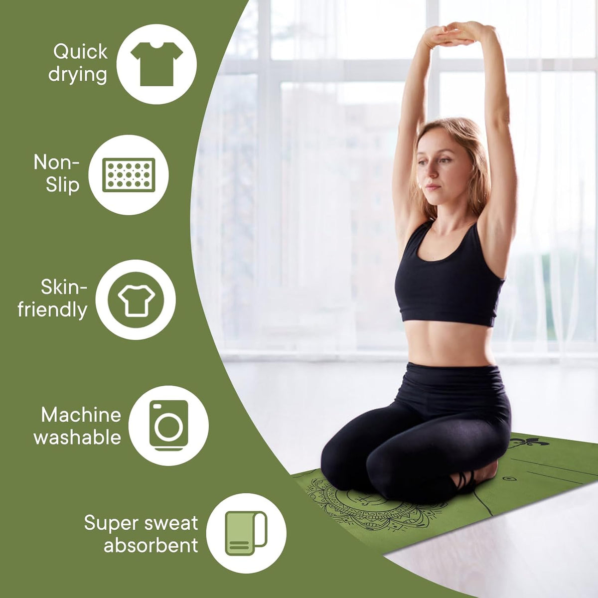 Yoga Towels, Non Slip Hot Yoga Mat Towel with Grip Dots,Super-Absorbent Soft Microfiber Yoga Blanket for Pilates, Fitness and Workout 72inch x 24inch