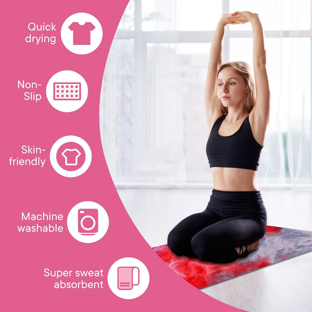 Yoga Towels, Non Slip Hot Yoga Mat Towel with Grip Dots,Super-Absorbent Soft Microfiber Yoga Blanket for Pilates, Fitness and Workout 72inch x 24inch