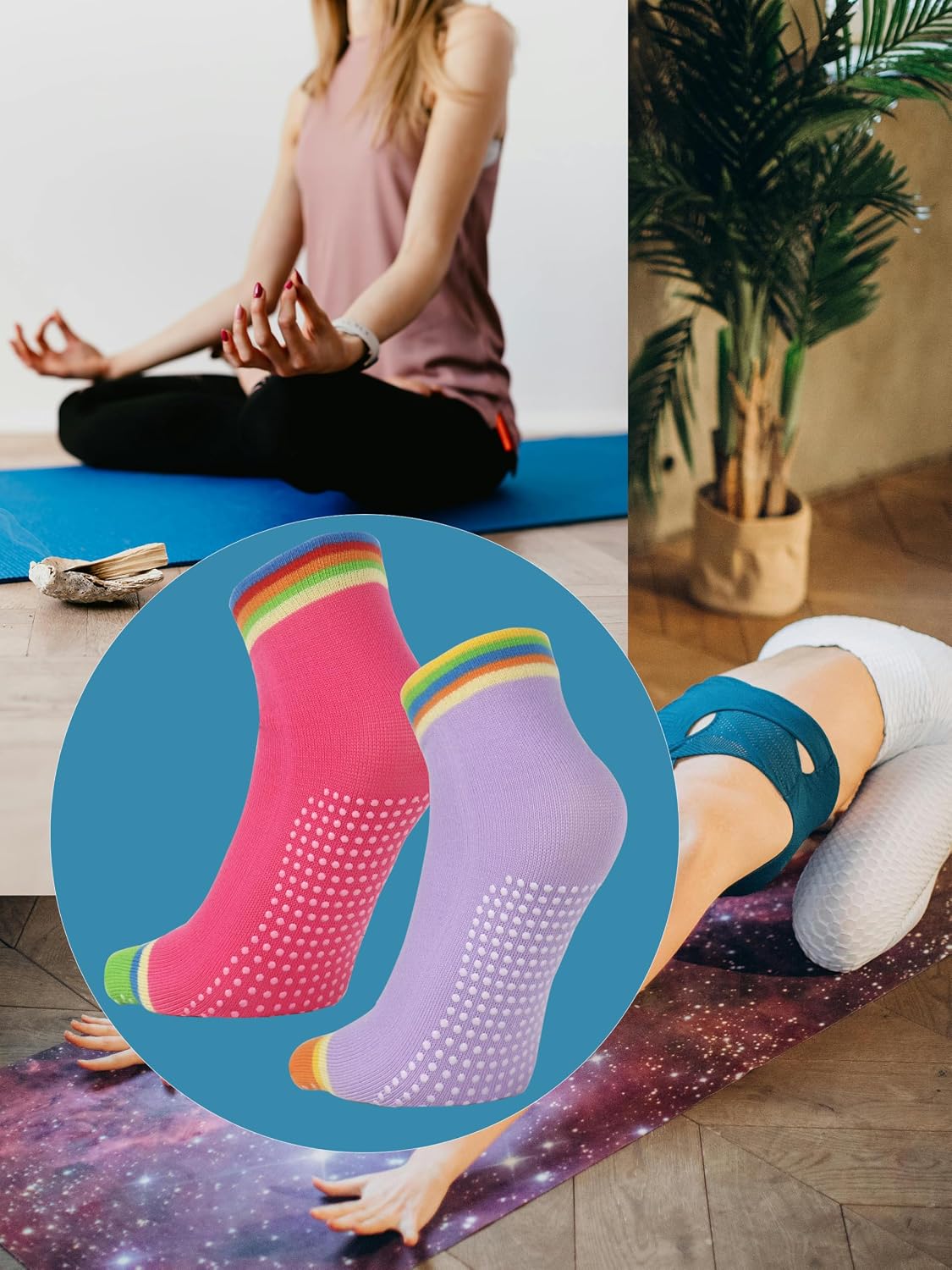 2 Pairs Non-Slip Yoga Socks for Women Non-Slip Five Toe Full-Toe Socks US 5-7.5 for Pilates, Barre