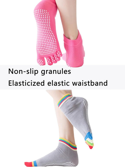 2 Pairs Non-Slip Yoga Socks for Women Non-Slip Five Toe Full-Toe Socks US 5-7.5 for Pilates, Barre