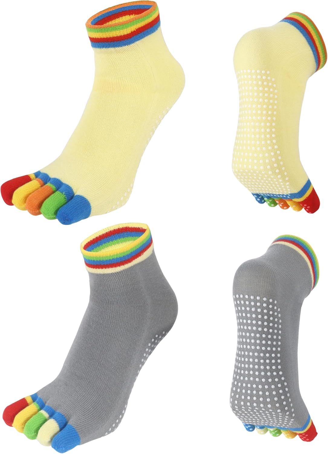 2 Pairs Non-Slip Yoga Socks for Women Non-Slip Five Toe Full-Toe Socks US 5-7.5 for Pilates, Barre