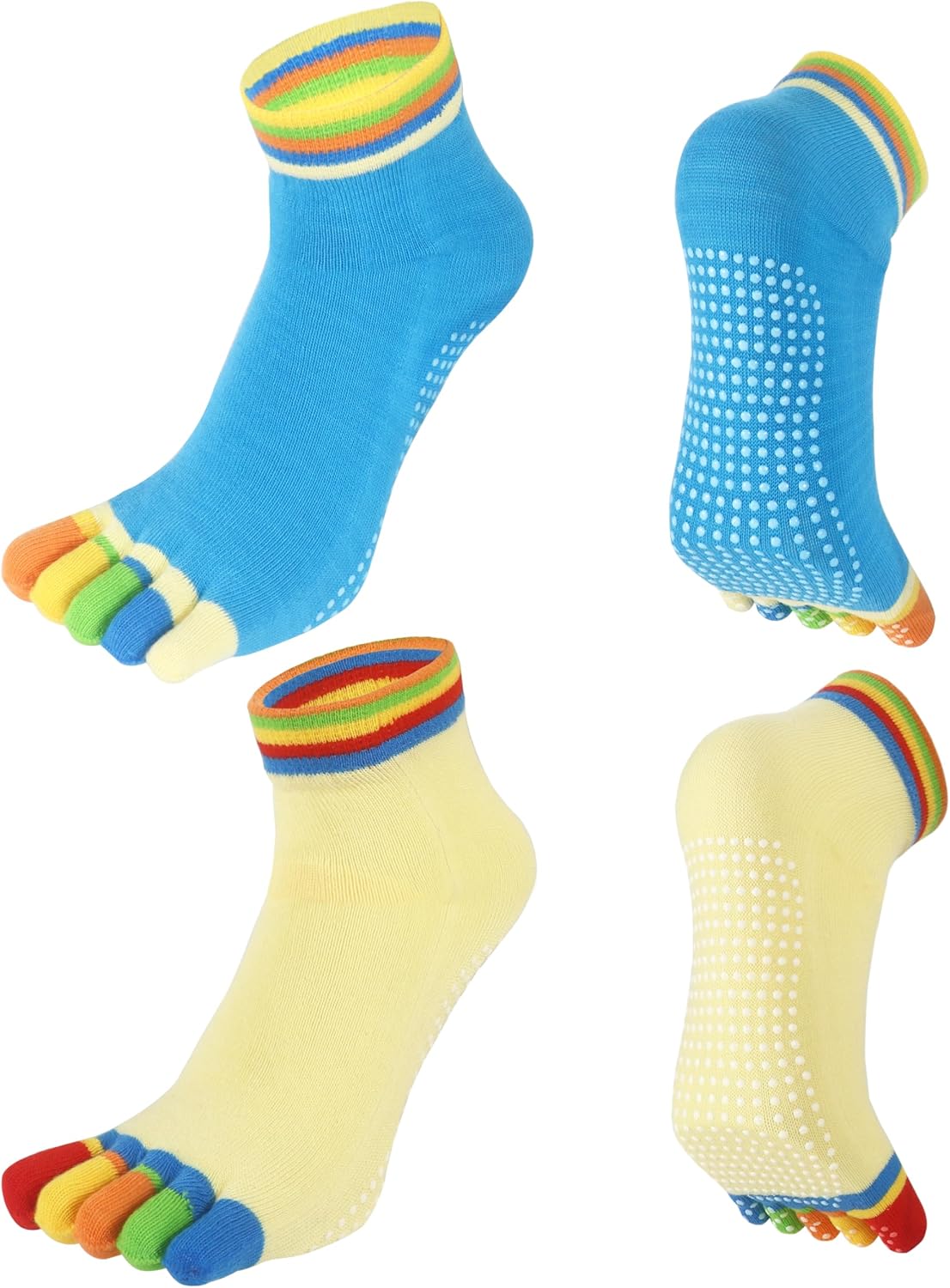 2 Pairs Non-Slip Yoga Socks for Women Non-Slip Five Toe Full-Toe Socks US 5-7.5 for Pilates, Barre