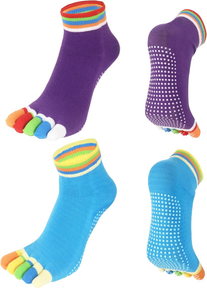 2 Pairs Non-Slip Yoga Socks for Women Non-Slip Five Toe Full-Toe Socks US 5-7.5 for Pilates, Barre