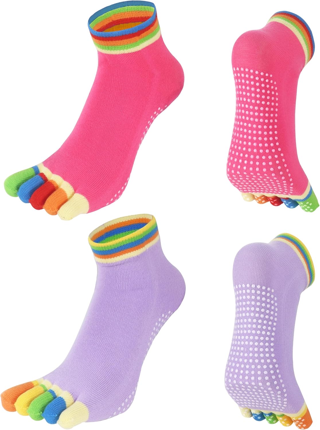 2 Pairs Non-Slip Yoga Socks for Women Non-Slip Five Toe Full-Toe Socks US 5-7.5 for Pilates, Barre