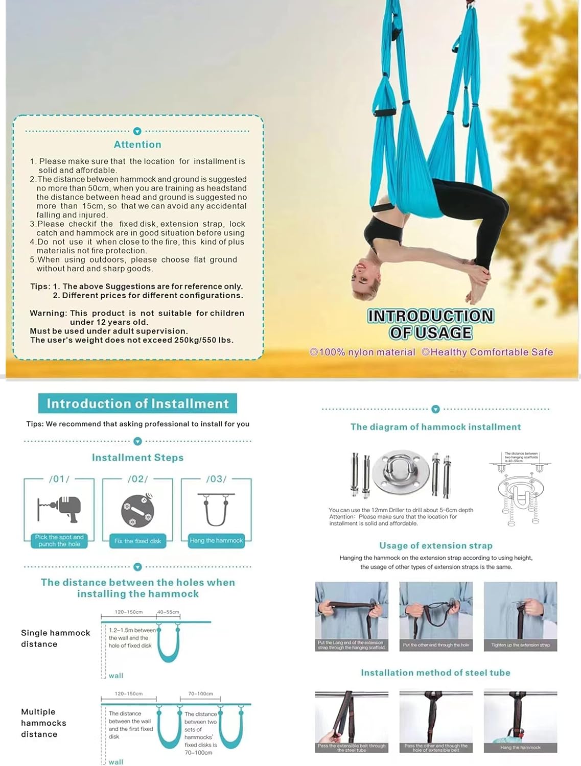 Aerial Yoga Swing Set,Ultra Strong Yoga Hammock Trapeze Extension,Antigravity Ceiling Hanging Yoga Sling Inversion Exercises