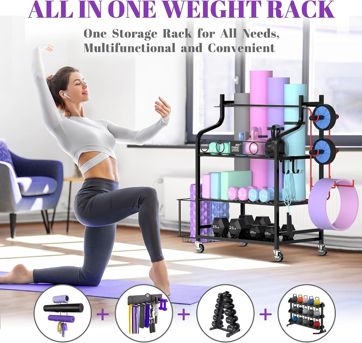 Home Gym Rack for Dumbbells, Yoga Mats and Workout Equipment
