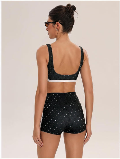 Women's Polka Dots Workout Set Layered Yoga Outfit with Shorts