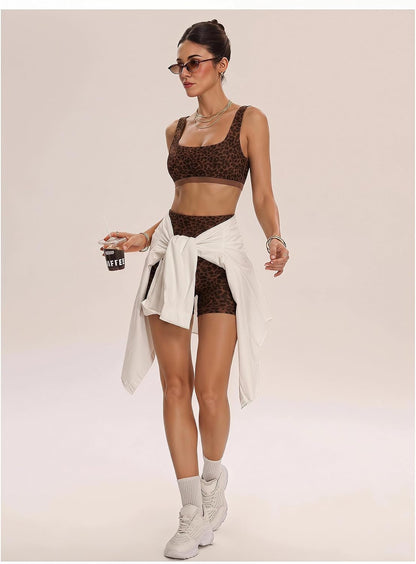 Women's Polka Dots Workout Set Layered Yoga Outfit with Shorts