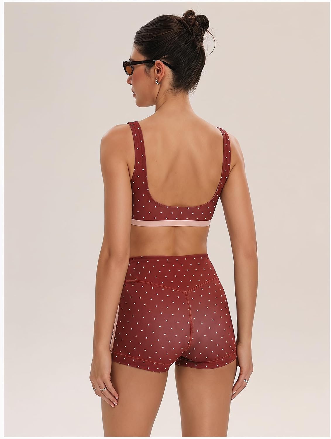 Women's Polka Dots Workout Set Layered Yoga Outfit with Shorts