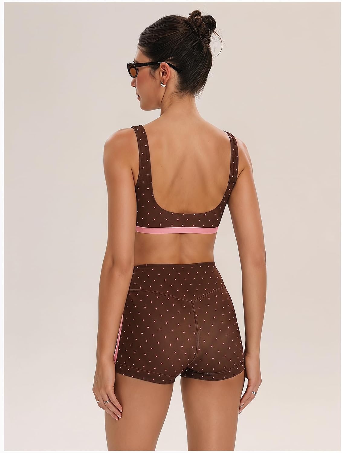 Women's Polka Dots Workout Set Layered Yoga Outfit with Shorts