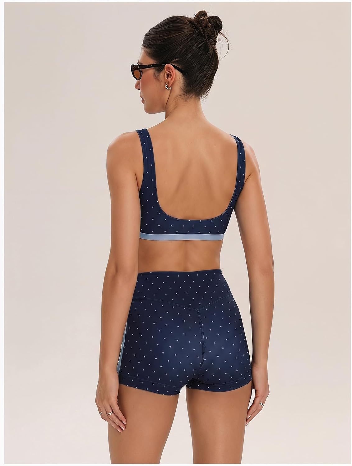 Women's Polka Dots Workout Set Layered Yoga Outfit with Shorts