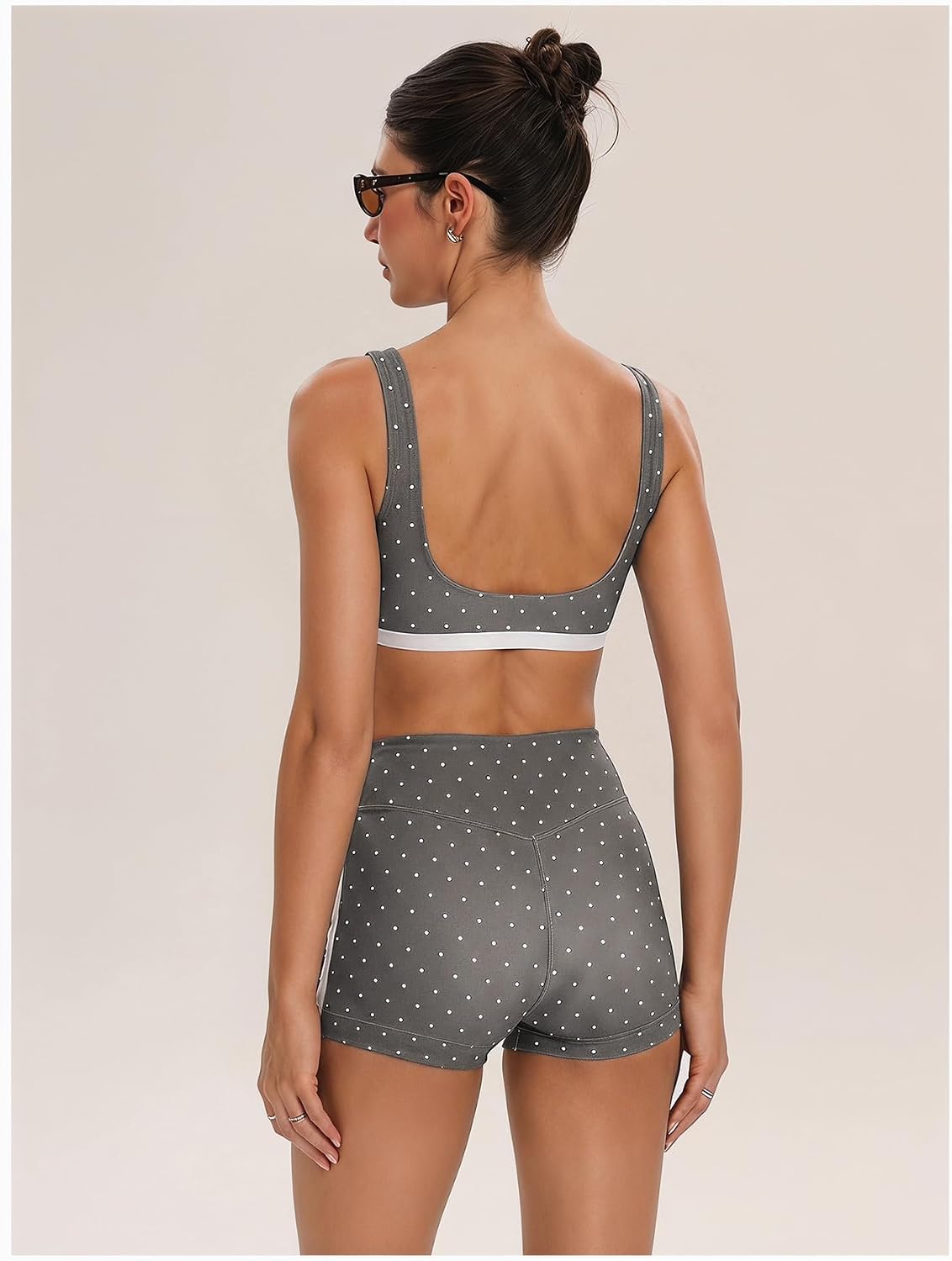 Women's Polka Dots Workout Set Layered Yoga Outfit with Shorts