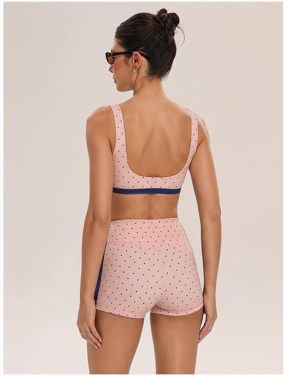 Women's Polka Dots Workout Set Layered Yoga Outfit with Shorts