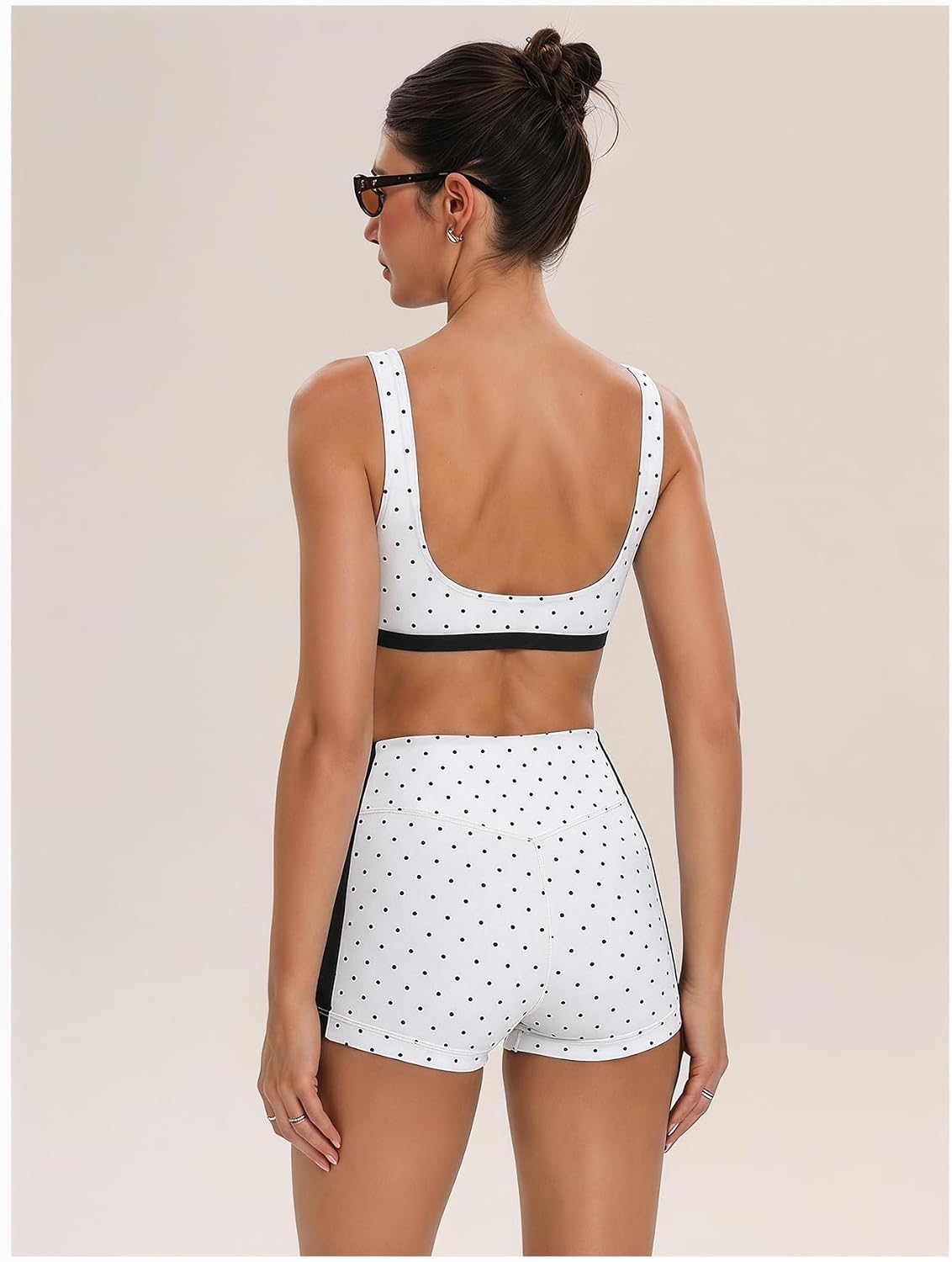 Women's Polka Dots Workout Set Layered Yoga Outfit with Shorts