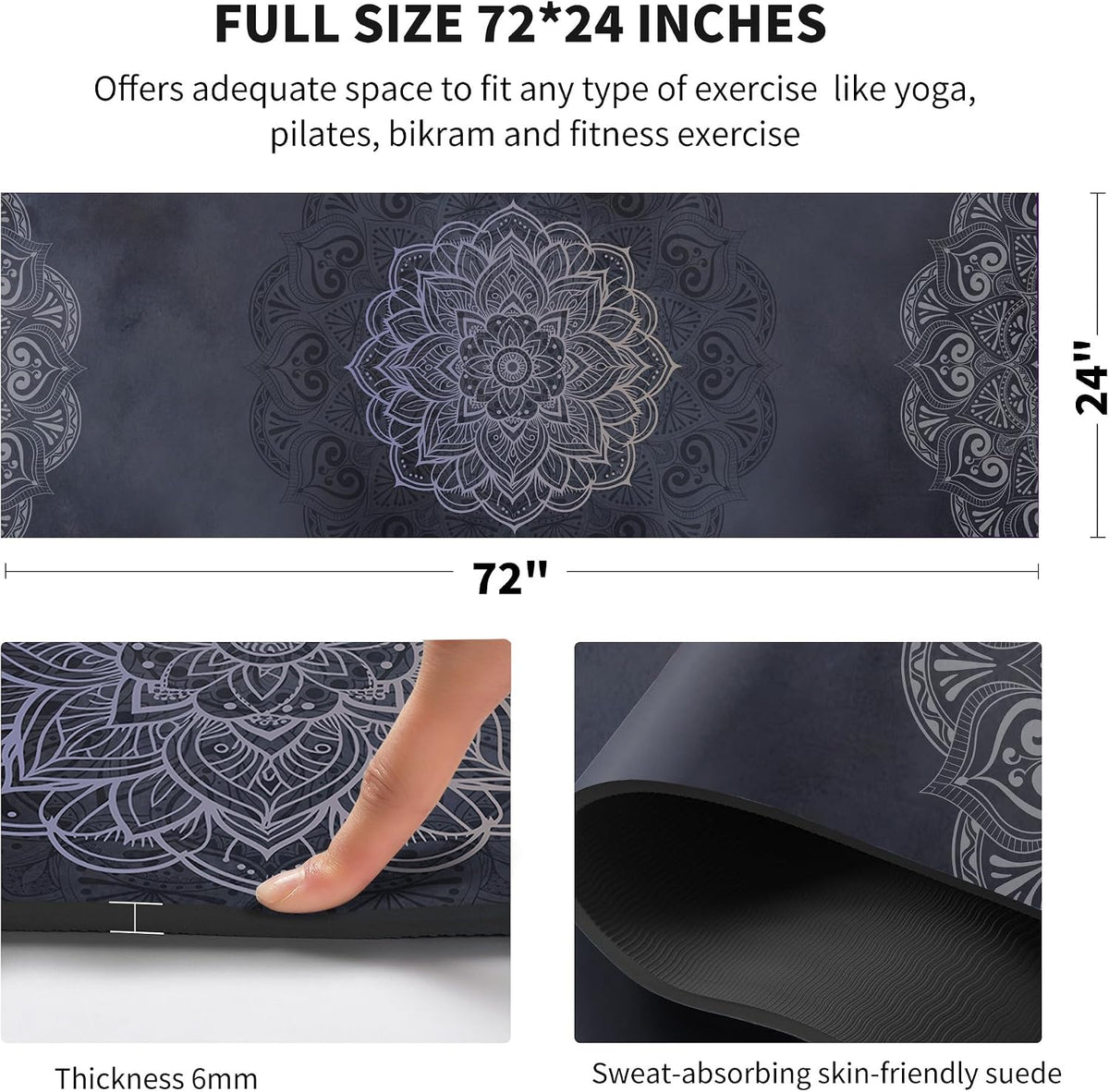 nuveti Yoga Mat Print Extra Thick TPE Non Slip Fitness Exercise Mat with Carrying Bag,72"x24" Extra Thick 6MM Exercise & Workout Mat for Yoga, Pilates Fitness and Floor Exercises - Colors B