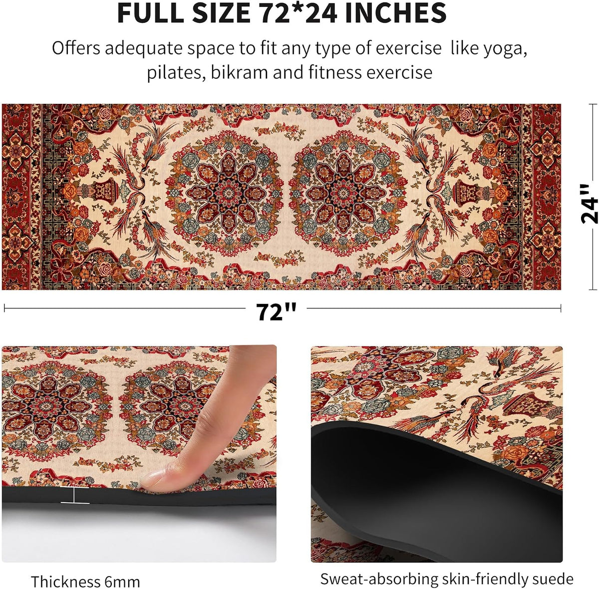 nuveti Yoga Mat Print Extra Thick TPE Non Slip Fitness Exercise Mat with Carrying Bag,72"x24" Extra Thick 6MM Exercise & Workout Mat for Yoga, Pilates Fitness and Floor Exercises - Colors B