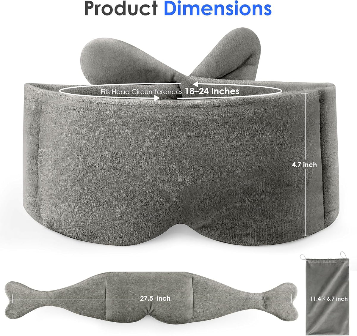 Weighted Eye Mask for Sleeping, Soft Minky Sleep Mask for Side Sleeper with Adjustable Buckle, 100% Blockout Design, Ideal for Meditation, Relaxation and Travel, Includes Storage Pouch(Grey)