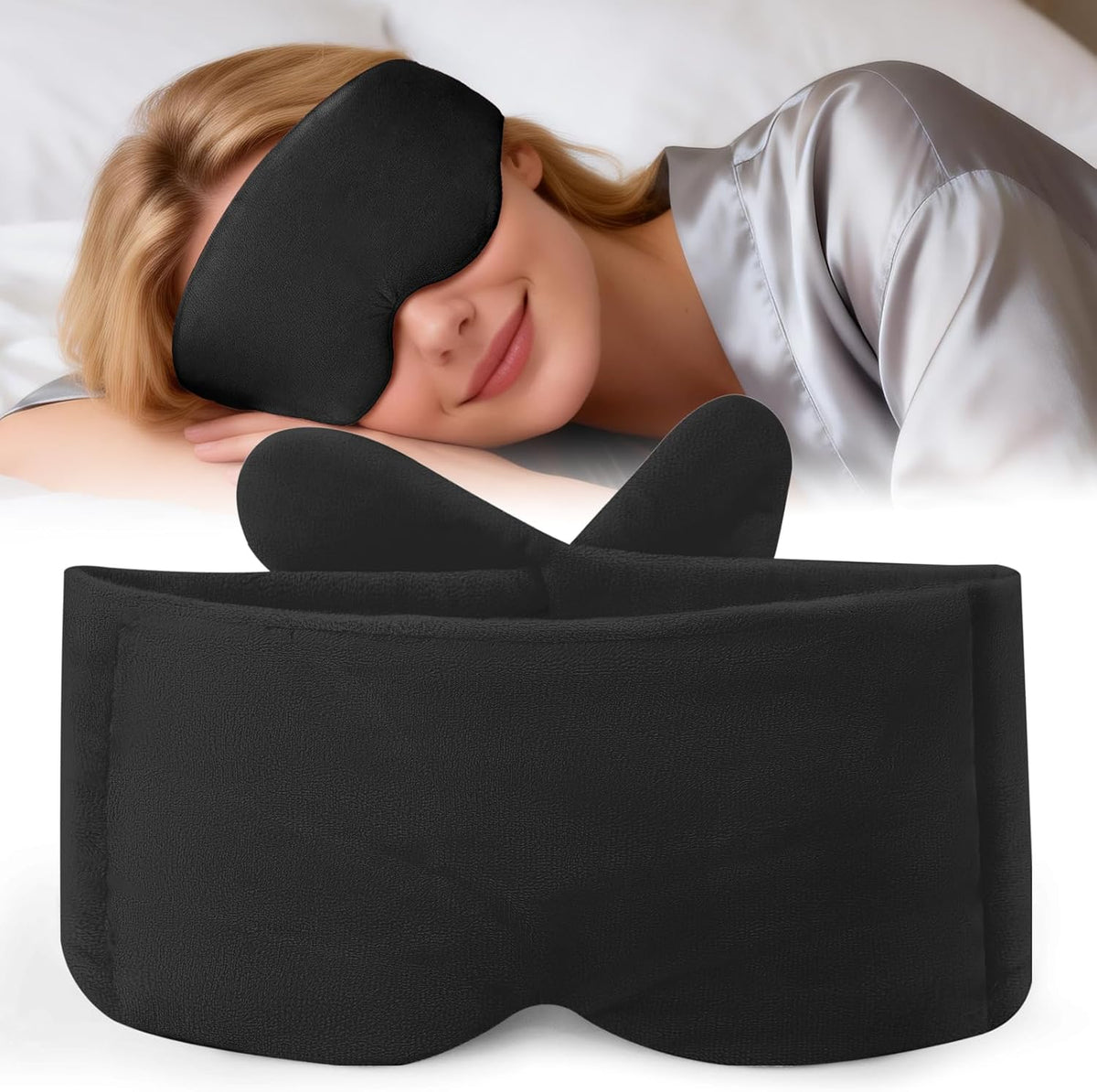 Weighted Eye Mask for Sleeping, Soft Minky Sleep Mask for Side Sleeper with Adjustable Buckle, 100% Blockout Design, Ideal for Meditation, Relaxation and Travel, Includes Storage Pouch(Grey)
