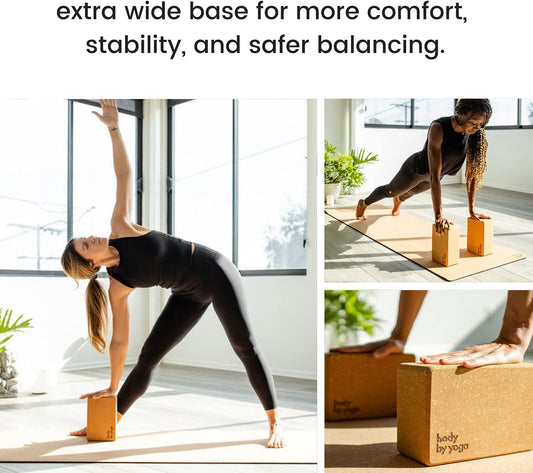 Cork Yoga Blocks 2 Pack – Premium Cork Grain, Highly Stable, Chip Resistant | Extra Large 4" x 6" x 9", No Wobble, Heavy Duty, Durable, Crumble-Free, Comfort Edges, Artisanally Crafted, Yoga Strap Set