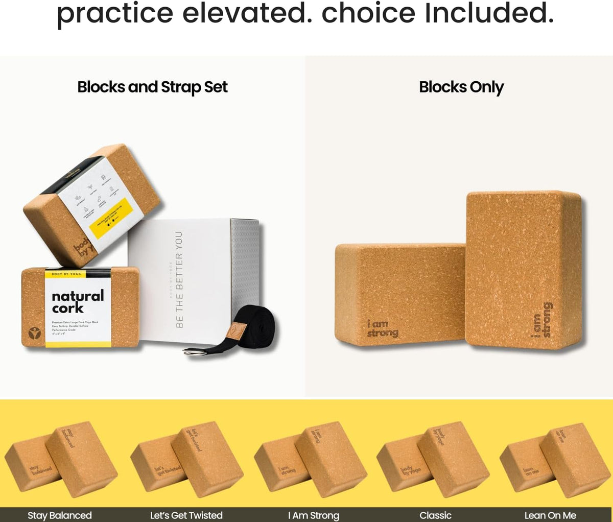 Cork Yoga Blocks 2 Pack – Premium Cork Grain, Highly Stable, Chip Resistant | Extra Large 4" x 6" x 9", No Wobble, Heavy Duty, Durable, Crumble-Free, Comfort Edges, Artisanally Crafted, Yoga Strap Set